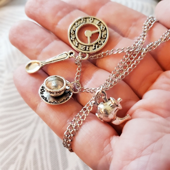 Jewelry - Alice in Wonderland Tea Party Silver Charm Necklace